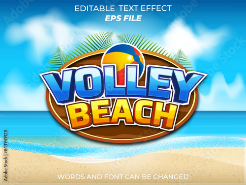 volley beach text effect, font editable, typography, 3d text for games. vector template