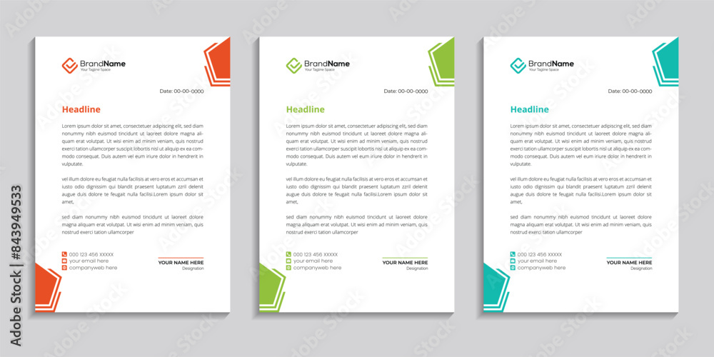 Simple corporate modern letterhead design template set of three with various colors. creative abstract letterhead design bundle for your business. Simple corporate modern letterhead design template set of three with various colors. creative abstract letterhead design bundle for your business.