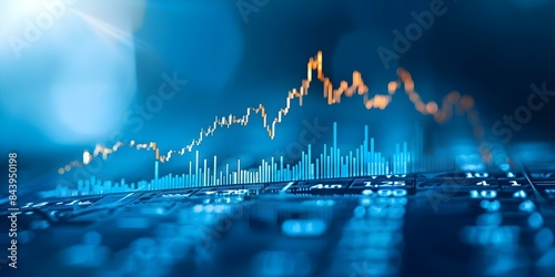 Success and Precision Close-up of Stock Graph Rising Against Blue Background. Concept Stock Market Analysis, Financial Success, Business Growth, Detailed Graphs, Blue Background #843950198