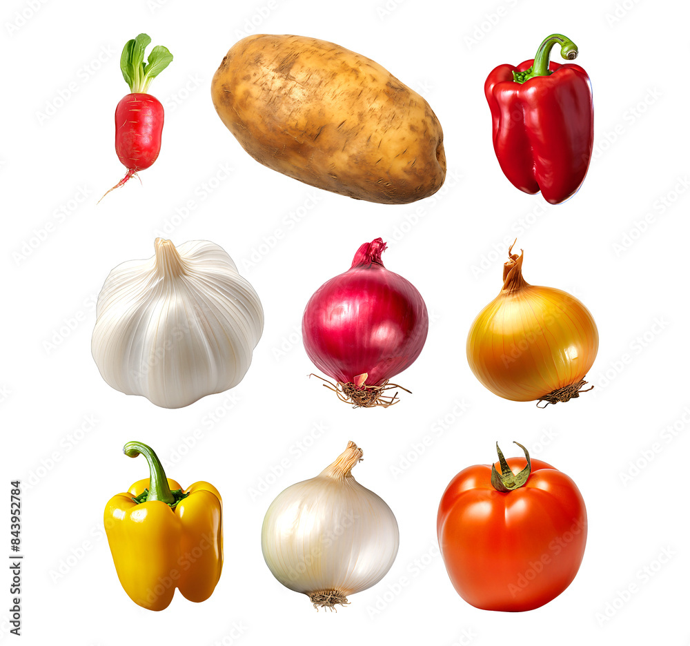 Vegetables assortment on a transparent background.