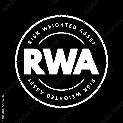 RWA Risk Weighted Asset - bank's assets or off-balance-sheet exposures, weighted according to risk, acronym text concept stamp