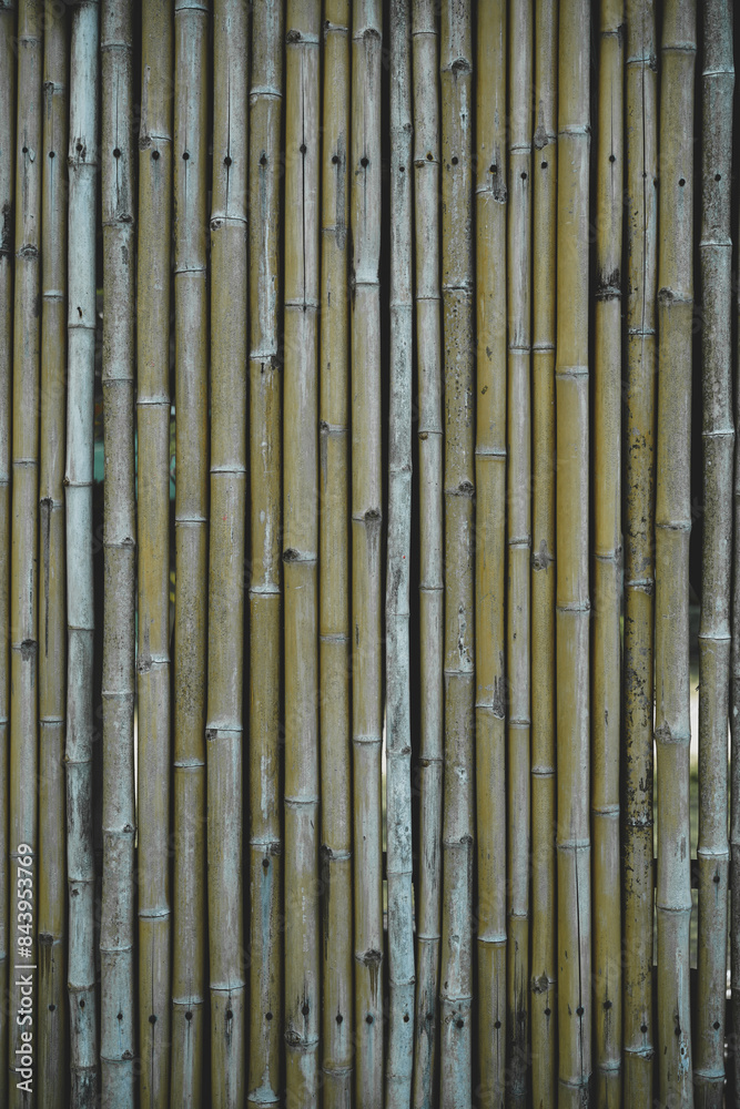 Empty old dry brown natural bamboo timber wall, slat, fence seamless background for product montage. Texture background, copy space for work, banner, wallpaper for design.Vertical. Empty old dry brown natural bamboo timber wall, slat, fence seamless background for product montage. Texture background, copy space for work, banner, wallpaper for design.Vertical.