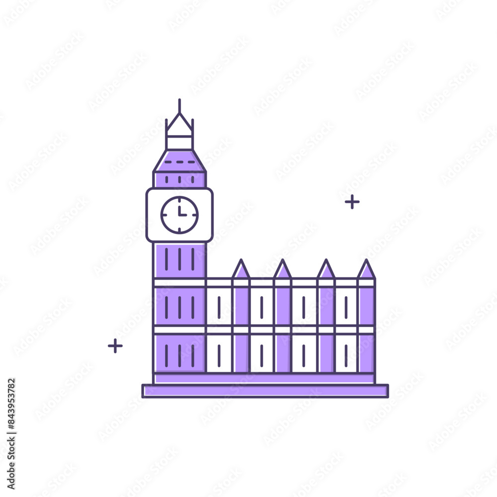 Naklejka premium Big Ben, London Landmark, Clock Tower, British Monument, Westminster Clock, Historic Landmark Vector Illustration Icon Design