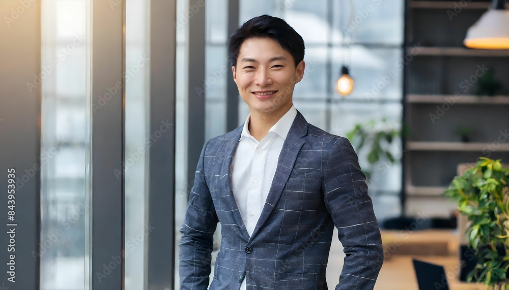 portrait of a handsome gentle korean young businessman in a modern office building. portrait of a handsome gentle korean young businessman in a modern office building.