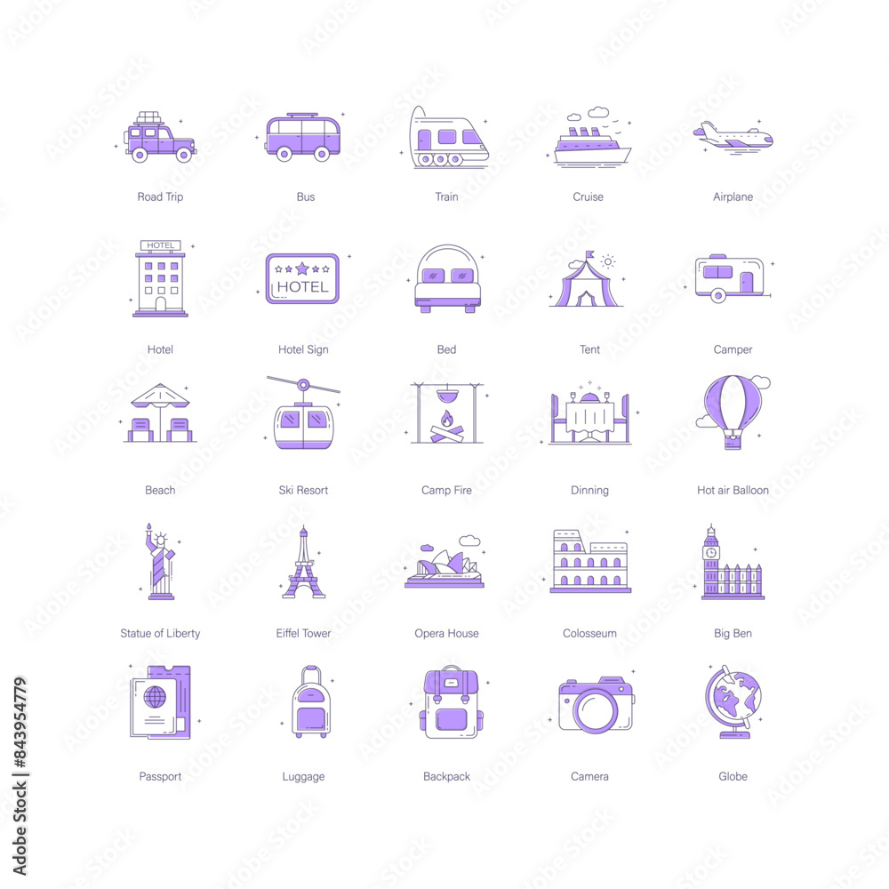 Fototapeta premium Comprehensive Travel Vector Icon Design Collection