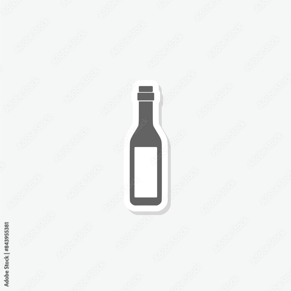 Wine bottle with glass icon sticker isolated on gray background Wine bottle with glass icon sticker isolated on gray background