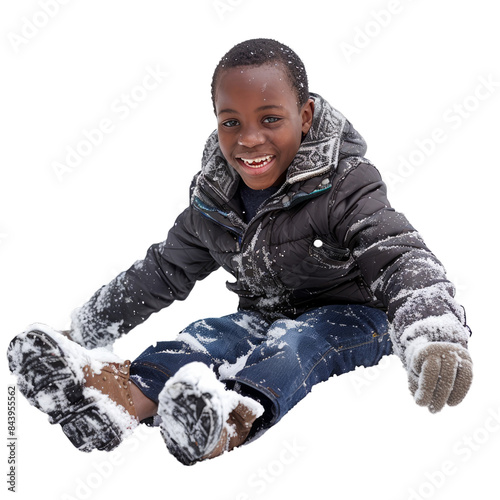 Happy young boy enjoys the winter weather, smiling in a snowy setting