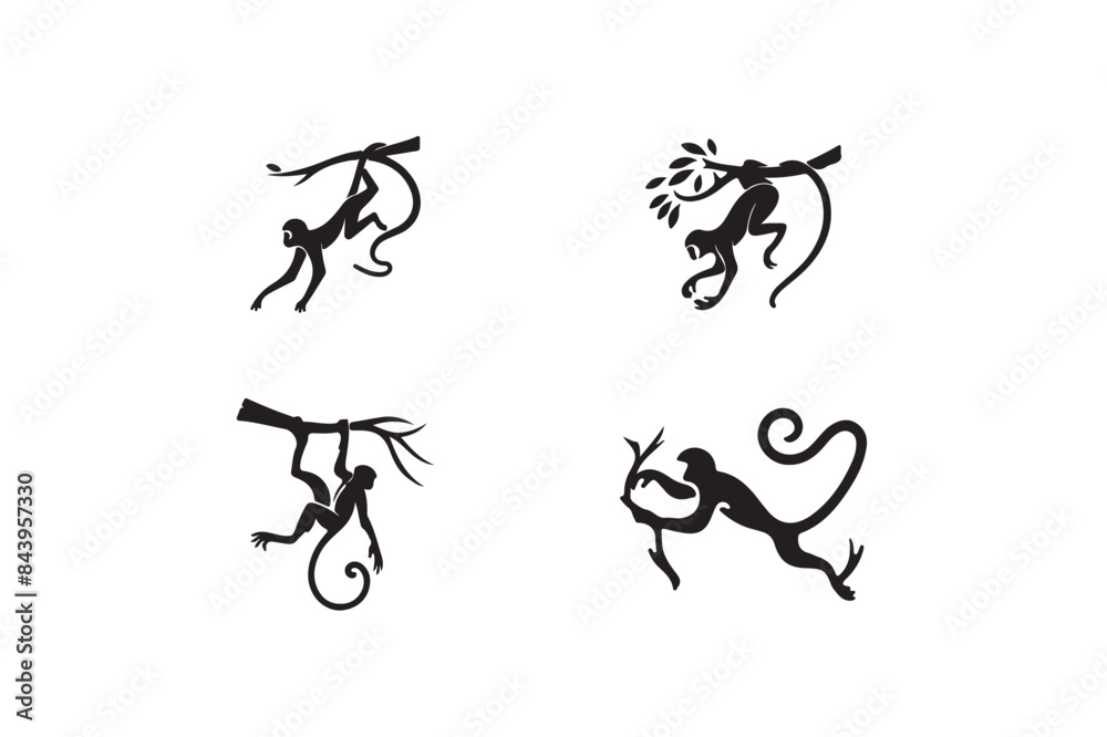 Set of mankey silhouette vector illustration. Set of mankey silhouette vector illustration.