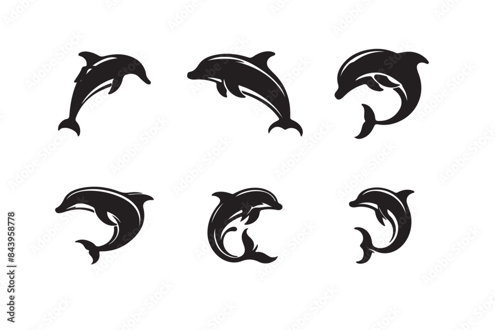Naklejka premium Set of dolphin silhouette vector illustration.