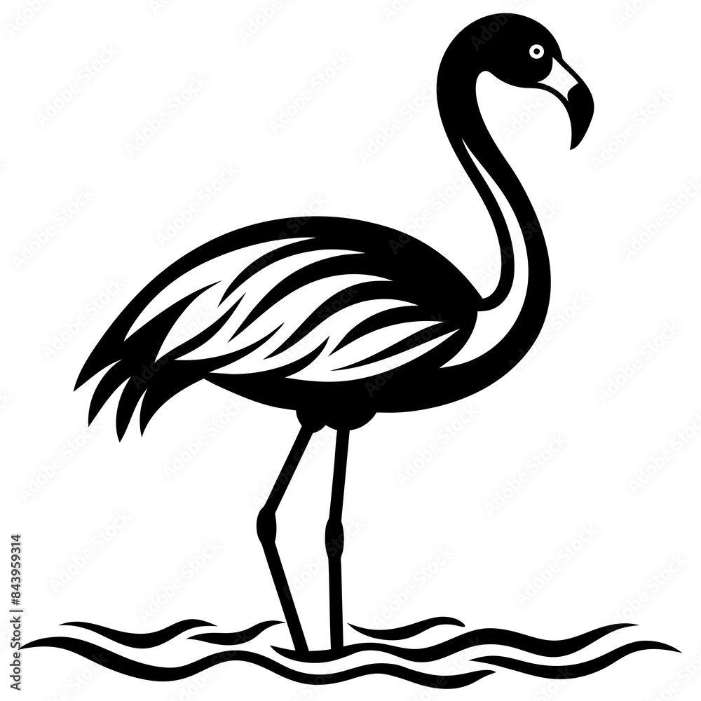 Flamingo on water vector silhouette Flamingo on water vector silhouette