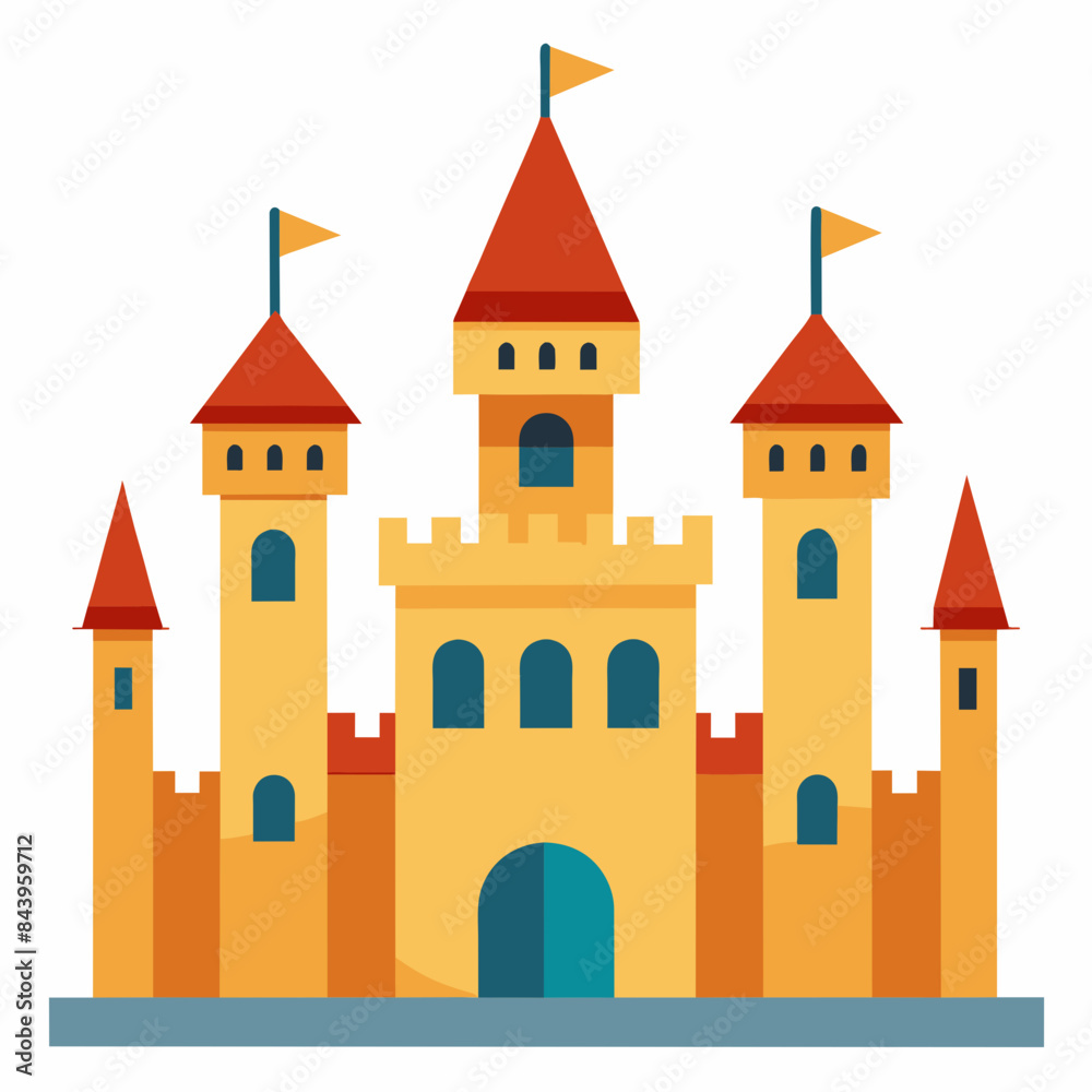 Fototapeta premium A detailed vector of a medieval castle with towers vector illustration 