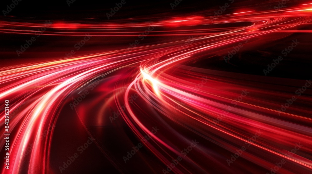 Abstract red and white light trails on a black background, creating a sense of speed and movement.