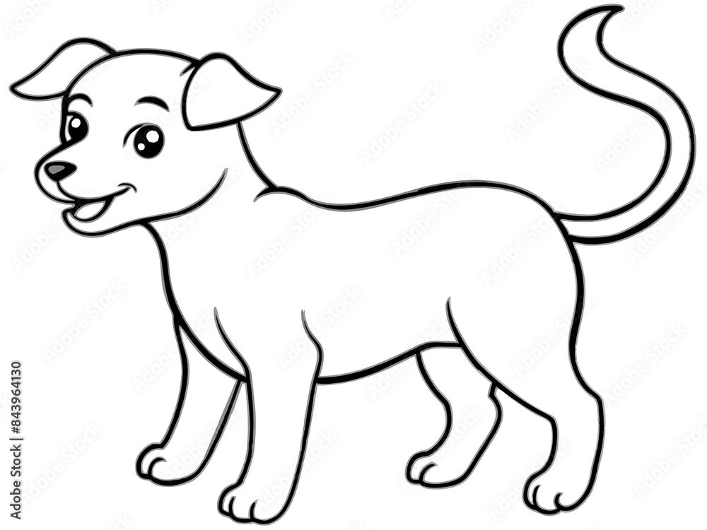 A playful puppy wagging its tail in line art style