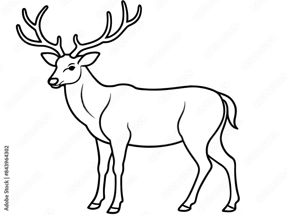 A majestic deer with large antlers in line art style A majestic deer with large antlers in line art style