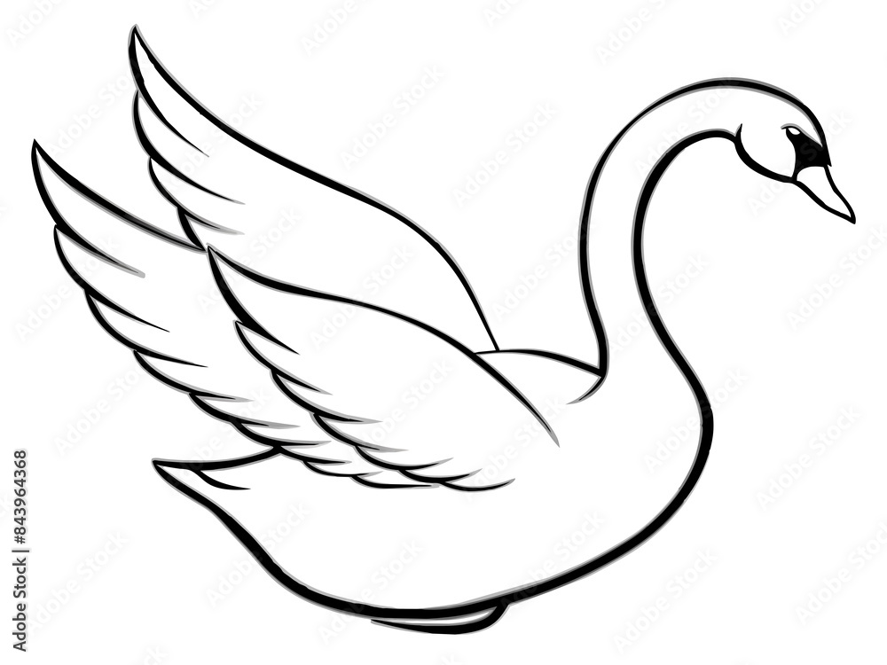 Fototapeta premium A graceful swan with spread wings in line art style