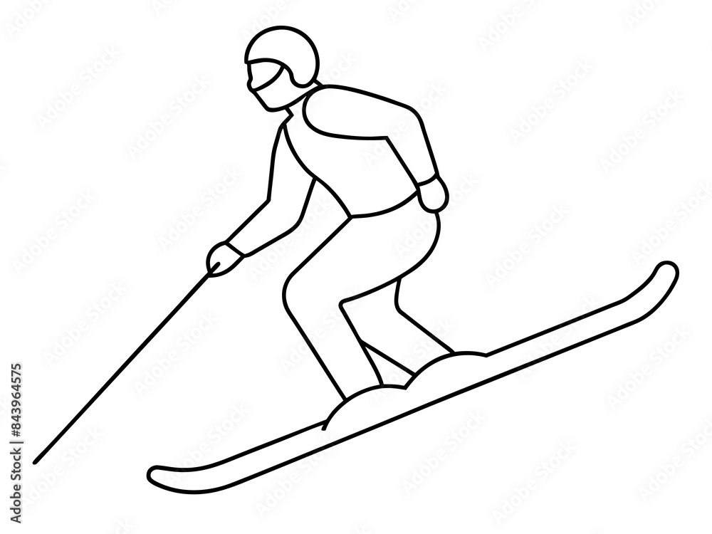 A continuous line drawing of a person skiing A continuous line drawing of a person skiing