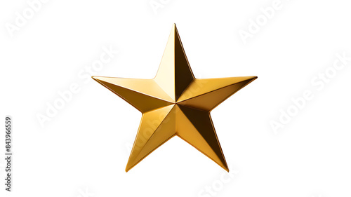 golden star isolated on white background. Shiny metallic 3D star ornament. Luxury holiday or celebration design element