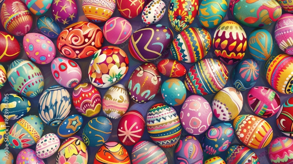 A delightful array of vibrant Easter eggs in a seamless pattern A delightful array of vibrant Easter eggs in a seamless pattern