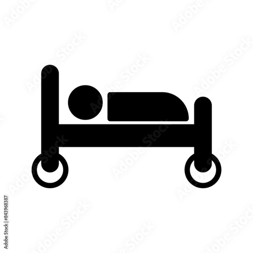 Hospital icon, black isolated icon with medical cross and person in bed symbols color editable