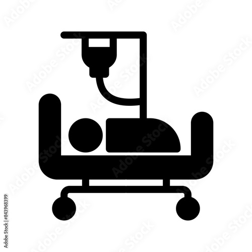 Hospital icon, black isolated icon with medical cross and person in bed symbols color editable