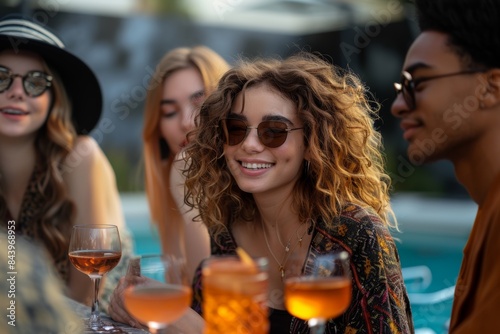 Friends Enjoying Cocktails By The Pool