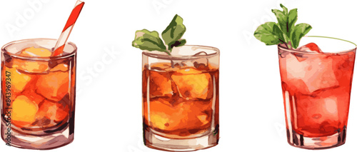 three different types of drinks with ice and mint