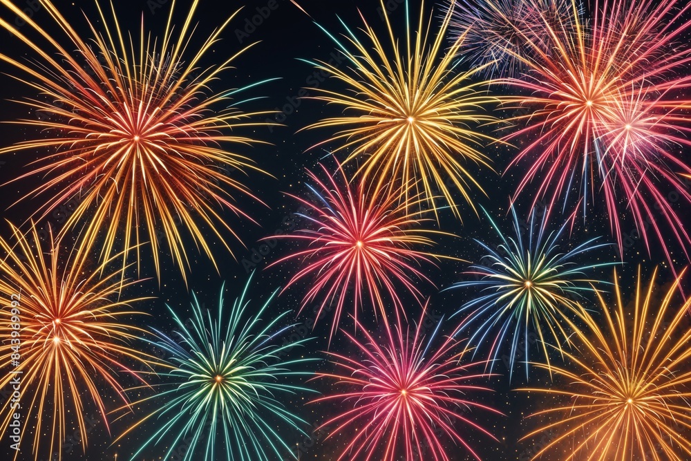 Fototapeta premium A vibrant firework pattern with explosive designs and bright sparks