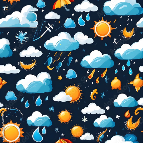 weather seamless pattern on black background, vector ready for design 