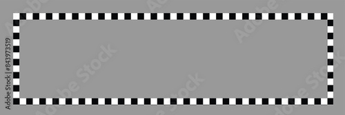 Rectangle frame with checkered print on borders. Rectangular vignette with checkerboard, race flag or chess game pattern isolated on white background.