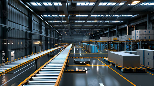 Innovative warehouse for finished products. New warehouse for storing consumer goods with new storage lines.