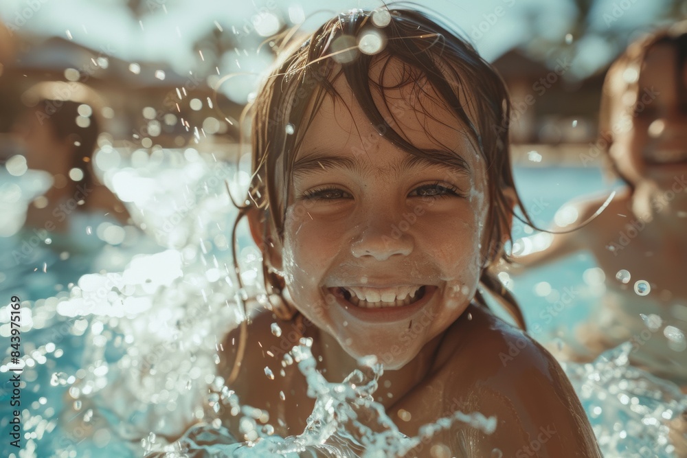Obraz premium Excited Child Splashing in Pool