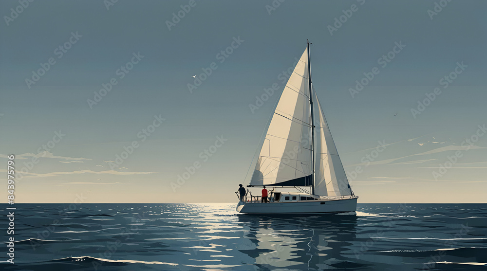vector graphic of a sailboat with a couple enjoying their life vector graphic of a sailboat with a couple enjoying their life