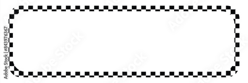 Rectangle frame with checkered print on borders. Rectangular vignette with checkerboard, race flag or chess game pattern isolated on white background.