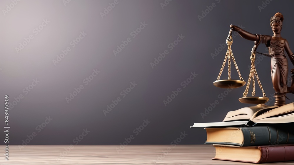 Law theme, mallet of judge, wooden desk and books in courtroom. Bookshelf in background, Generative AI Law theme, mallet of judge, wooden desk and books in courtroom. Bookshelf in background, Generative AI