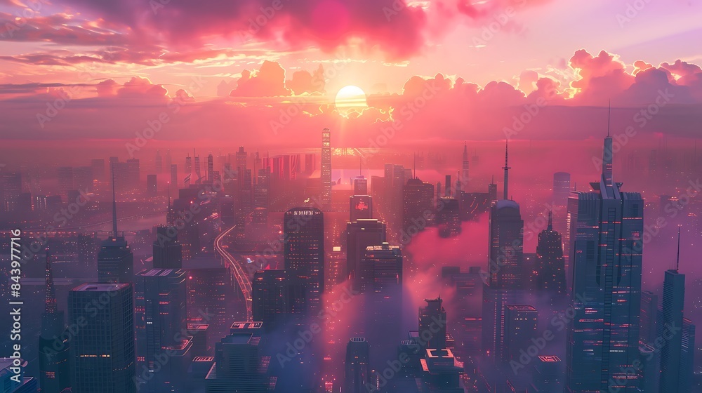 A Serene Digital Sunset Over a Virtual Horizon, Blending Nature and Technology in Harmony A Serene Digital Sunset Over a Virtual Horizon, Blending Nature and Technology in Harmony