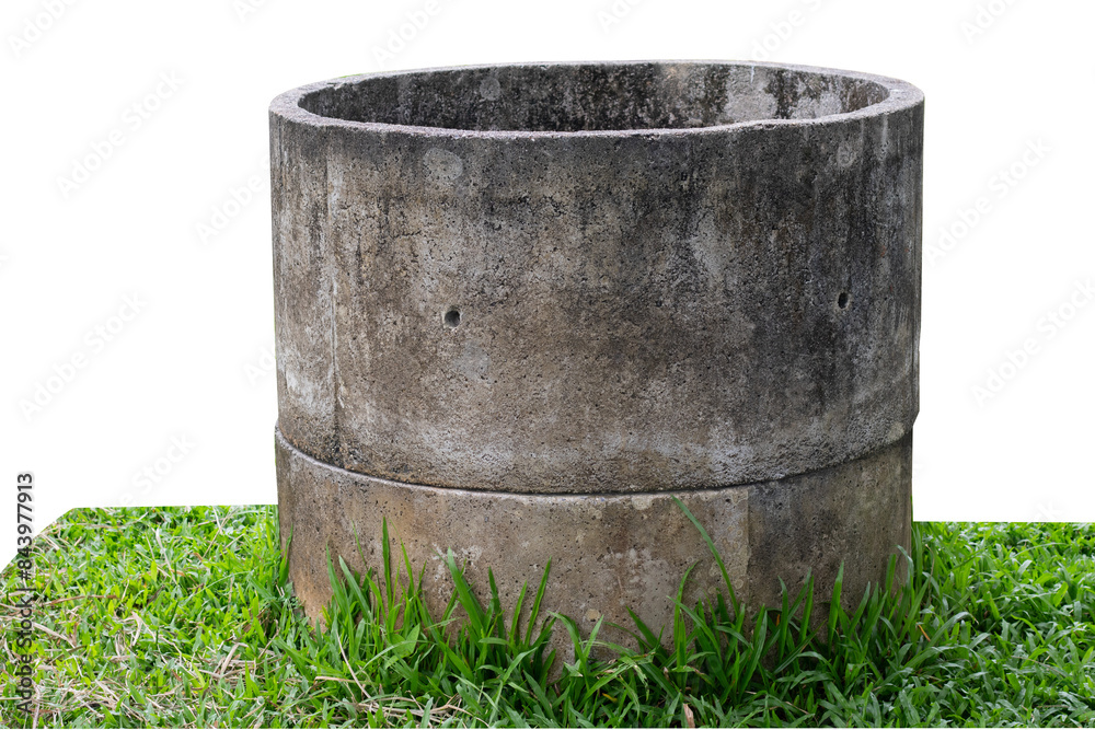 Old well made of cement with grass, isolated on white background. Old well made of cement with grass, isolated on white background.