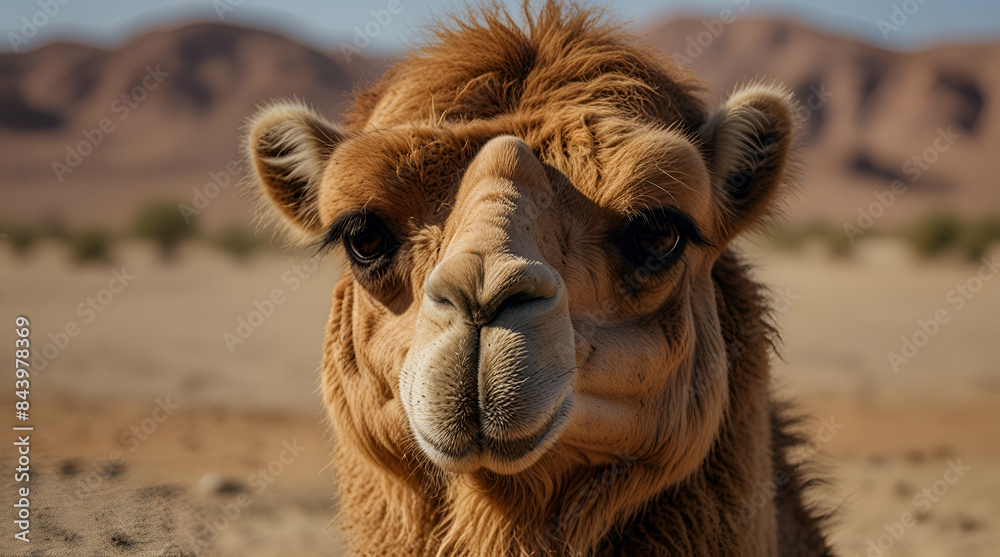 Obraz premium Closeup frontal view of a camel,Generative.Ai 