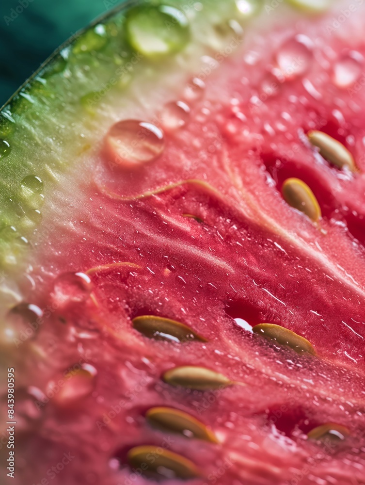 Closeup of juicy watermelon slice with seeds. Refreshing and summer theme. Image for print, poster, banner with copy space. Closeup of juicy watermelon slice with seeds. Refreshing and summer theme. Image for print, poster, banner with copy space.