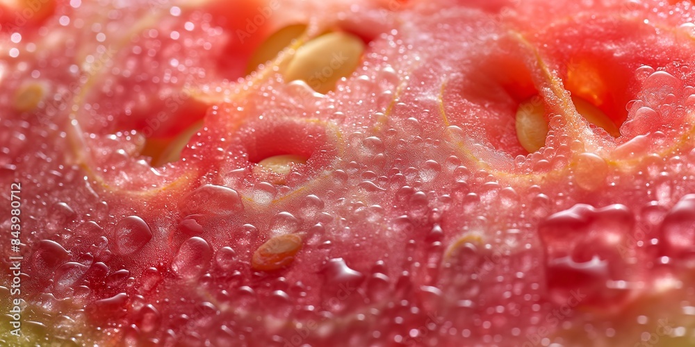 Closeup of juicy watermelon slice with seeds. Refreshing and summer theme. Image for print, poster, banner with copy space. Closeup of juicy watermelon slice with seeds. Refreshing and summer theme. Image for print, poster, banner with copy space.