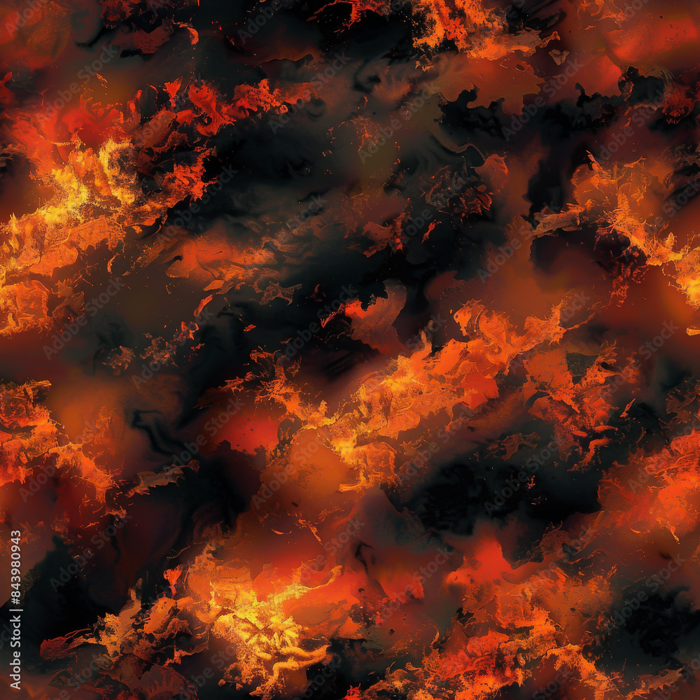 Seamless A black and orange background with a lot of fire and smoke