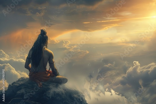 maha shivratri, shiv ji sit on a rock and clouds were their