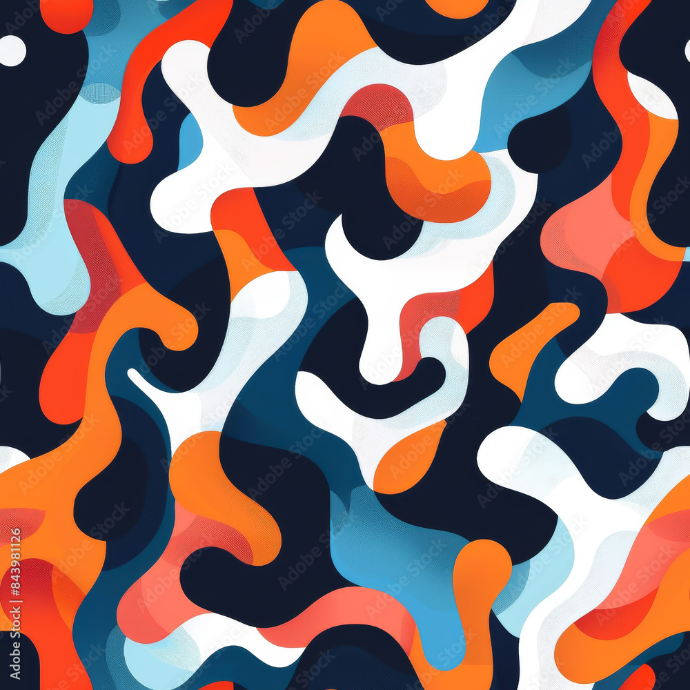 Seamless A colorful, abstract painting with a blue and white background and orange Seamless A colorful, abstract painting with a blue and white background and orange