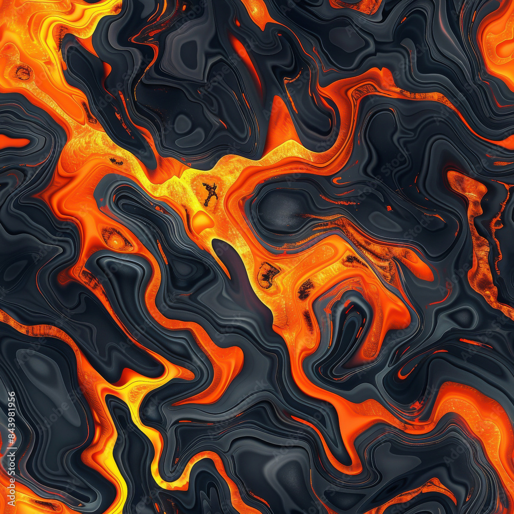 Seamless A black and orange lava flow with a yellowish orange color Seamless A black and orange lava flow with a yellowish orange color
