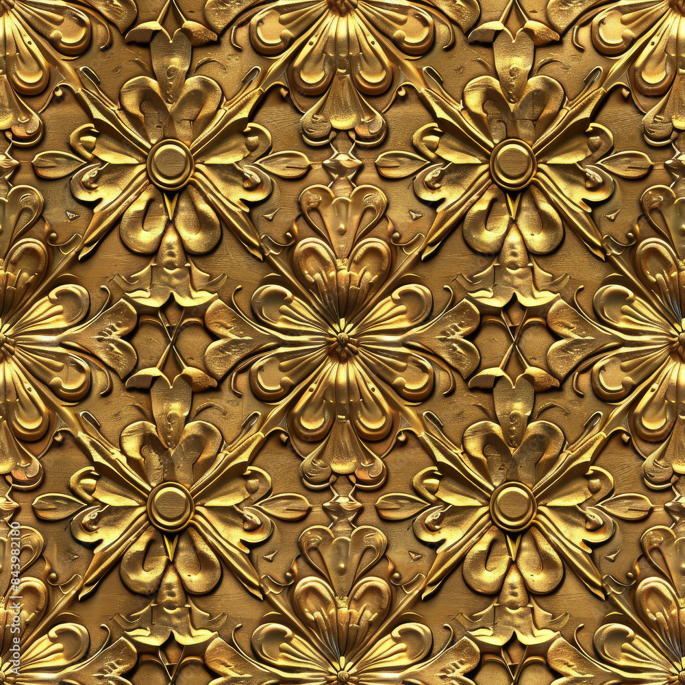 Seamless A gold leaf design with flowers and leaves Seamless A gold leaf design with flowers and leaves