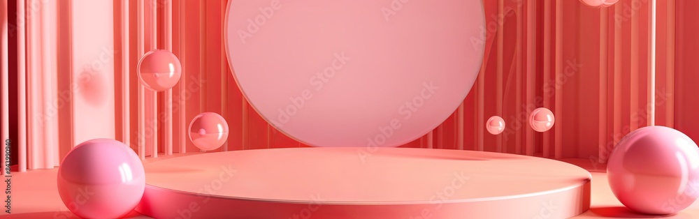 Modern Pink Podium with Round Platform and Soft Lighting Effects Modern Pink Podium with Round Platform and Soft Lighting Effects