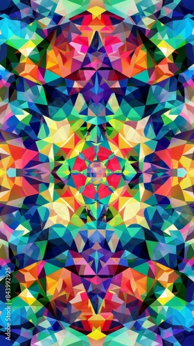 Abstract background forming a colorful and psychedelic mandala with triangles © Denys