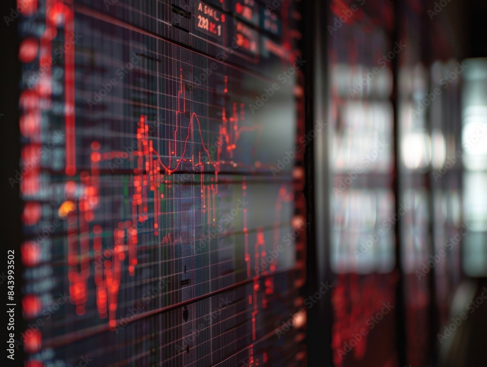 Digital stock market display with red graphs indicating fluctuations and trends, symbolizing finance, investment, and economic analysis. Digital stock market display with red graphs indicating fluctuations and trends, symbolizing finance, investment, and economic analysis.