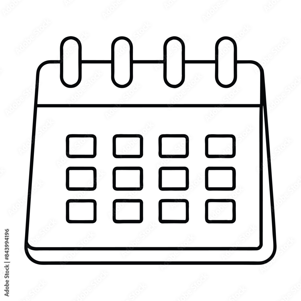 Vector Illustration of a Simplified Calendar Icon with Circular Bindings and Grid Layout Vector Illustration of a Simplified Calendar Icon with Circular Bindings and Grid Layout