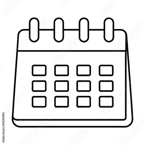 Vector Illustration of a Simplified Calendar Icon with Circular Bindings and Grid Layout
