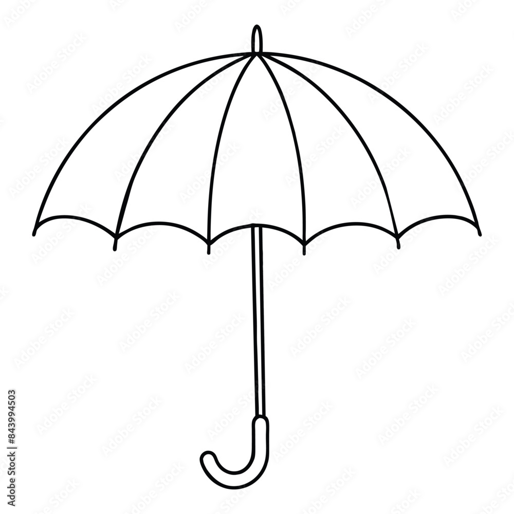 Black Vector Illustration of a Classic Umbrella with Curved Handle and Ribs Black Vector Illustration of a Classic Umbrella with Curved Handle and Ribs